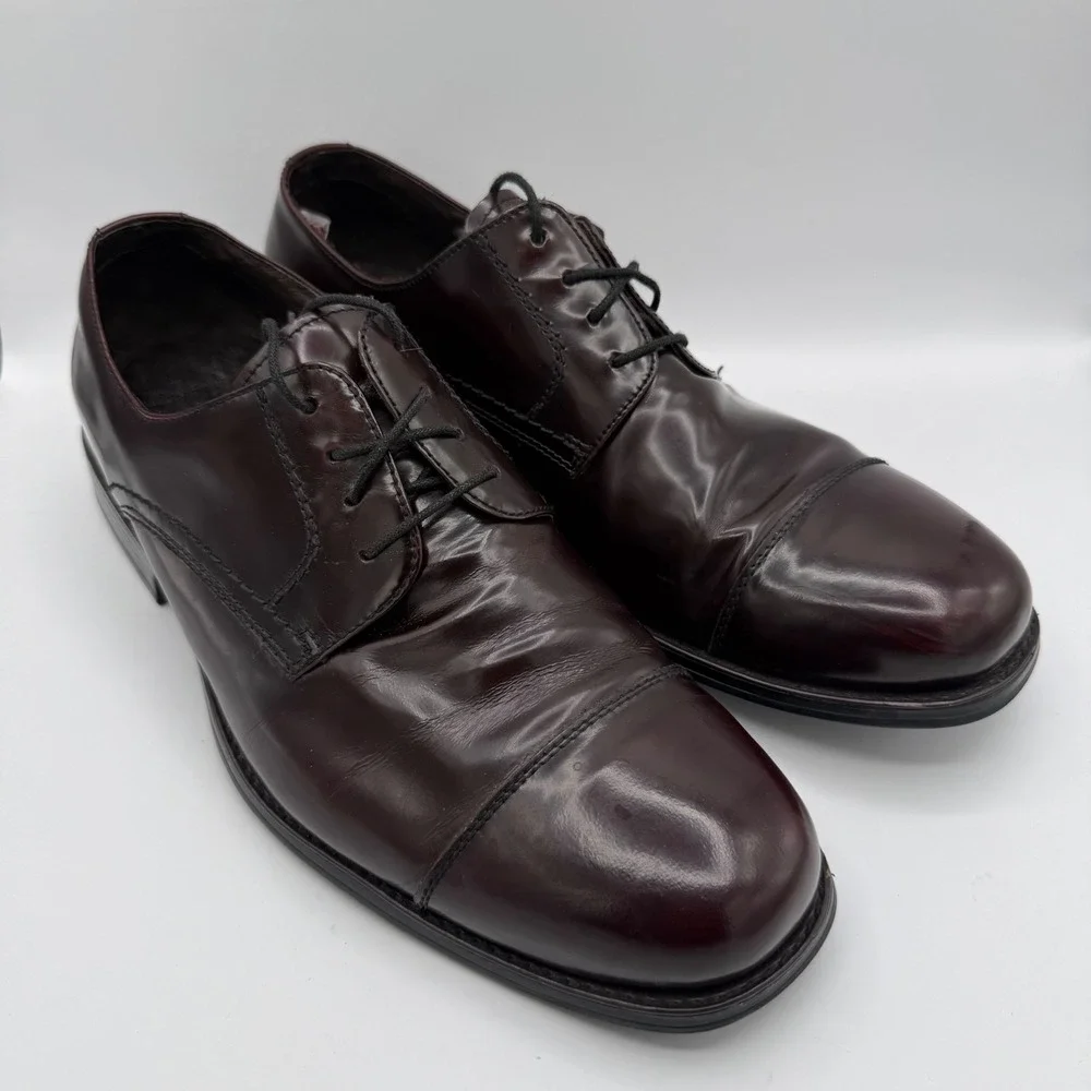 Johnston & Murphy Mens 10.5 M Burgundy Leather Cap Toe Derby Dress Shoes L10